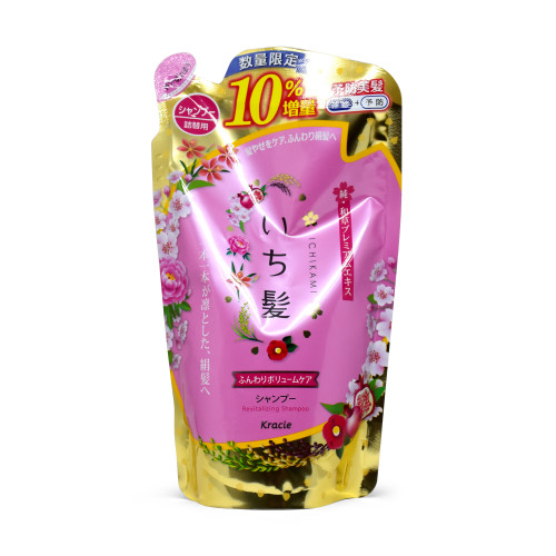 KRACIE ICHIKAMI 彈力鬆軟 洗護髮精補充裝 (粉紅) 增量 10% 374ml