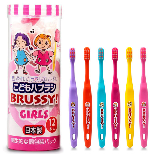BRUSSY 中軟毛兒童牙刷 12支入 - 女孩款