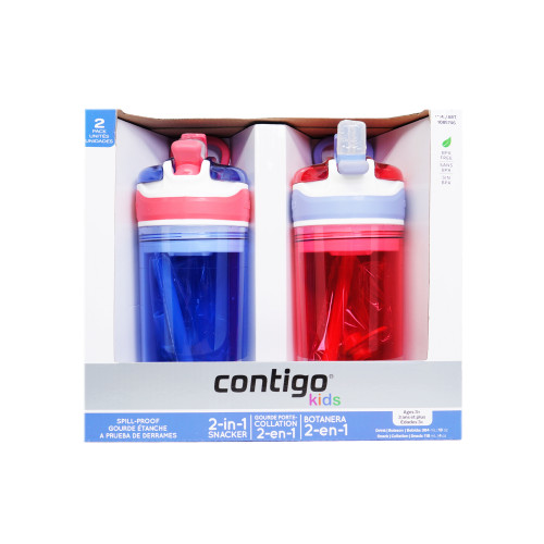 Contigo 兒童零食防漏吸管杯兩個裝 414ml x 2 (紫色+紅色)