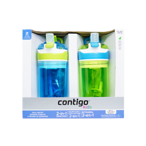 Contigo 兒童零食防漏吸管杯兩個裝 414ml x 2 (藍色+綠色)