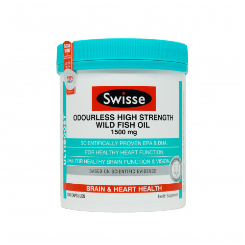 澳洲 SWISSE Odourless High Strength Wild Fish Oil 無腥味高濃度野生魚油丸 1500mg 200粒