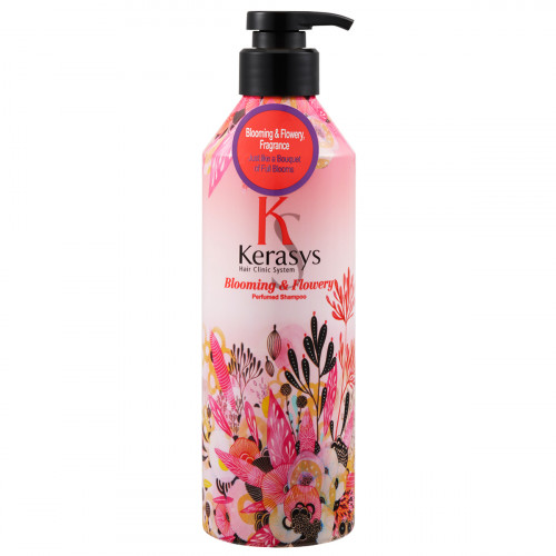 KeraSys Blooming & Flowery Shampoo 可瑞絲 甜美花漾修護洗髮露 600ml 黑蓋桃紅樽